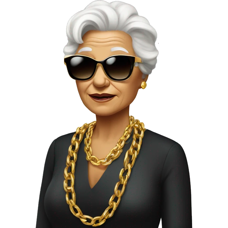 rich cool grandma in black sunglasses with a gold chain emoji