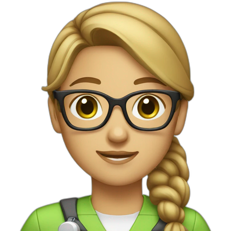 chemist female brown ponytail light skin green eyes with glasses emoji