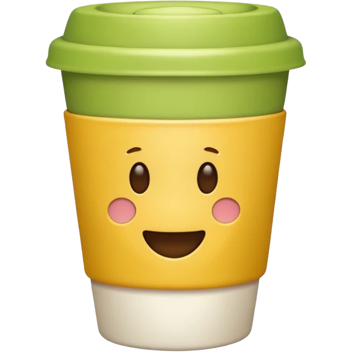 Make a closed coffee to-go cup, more emoji-like, smaller, no emoji or logo in the middle. Use the same colors as the reference image. The style should resemble an emoji style. No background no face  emoji