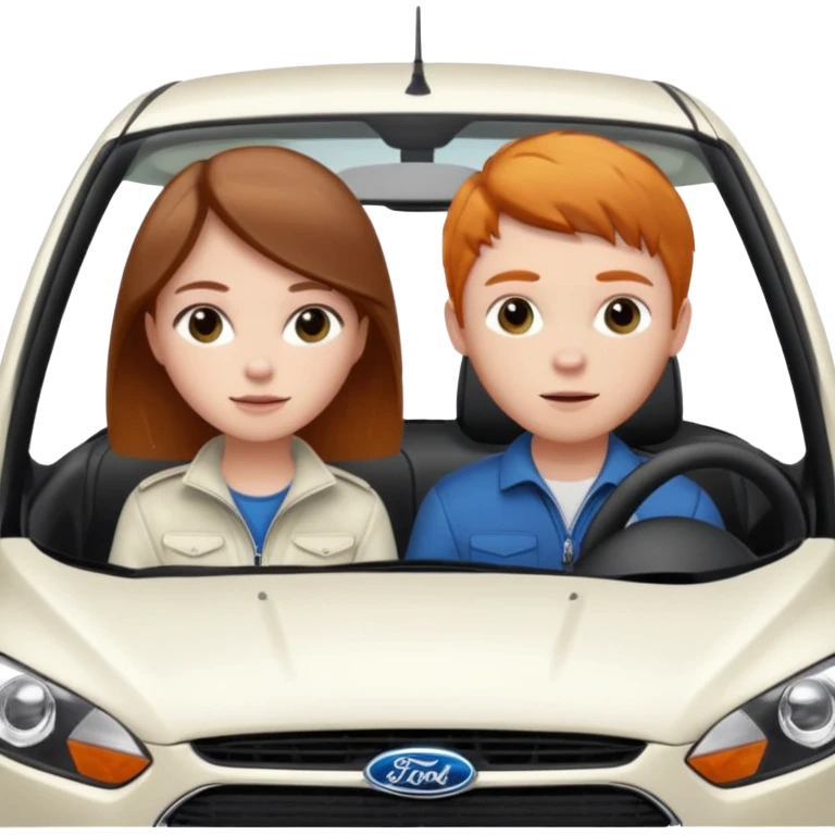 Two mouses, one girl with brunette long hair and one ginger short hair boy, boy drive a white ford focus card emoji