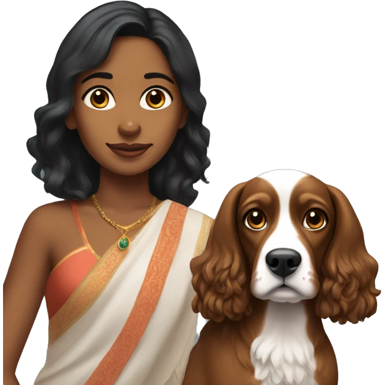 indian girl looking like Simone Ashley with a cocker spaniel dog emoji
