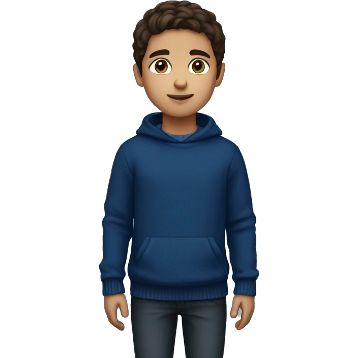 young boy, hispanic, brown hair, short hair, brown eyes, dark blue winter sweater emoji
