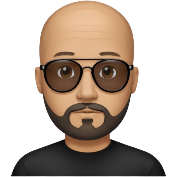 Bald man, wearing black fashion sunglasses, goatee beard emoji