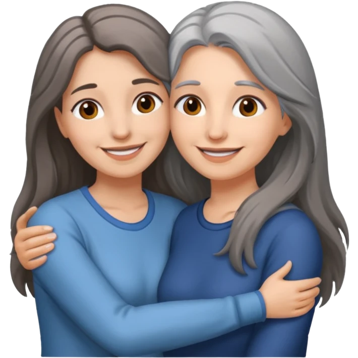 2 Frauen, die sich umarmen, davon 1 grauhaarig, 1 braunhaarig, lange Haare emoji