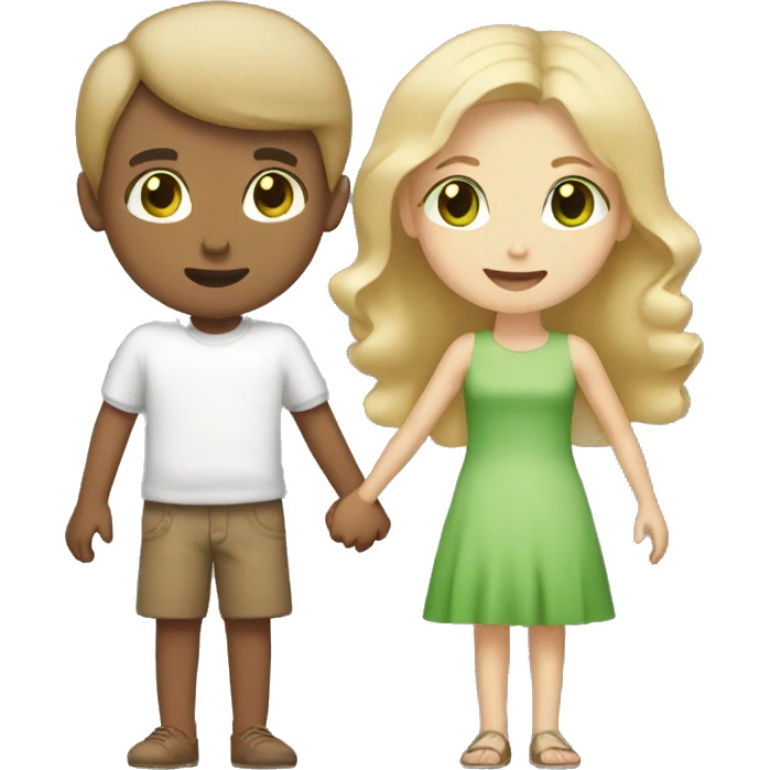 blonde girl with green eyes holding hands with boy with brown hair and brown eyes emoji