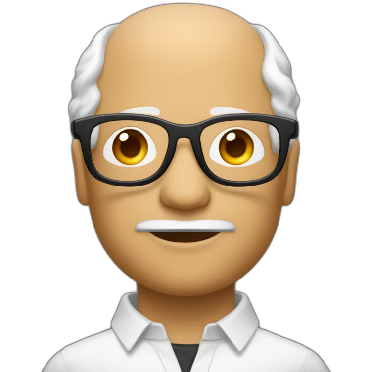 Viel homme mi-chauve cheveux courts blancs, avec lunettes tondes emoji