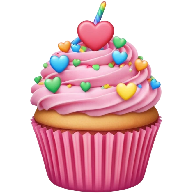 pink and rainbow cupcakes, pink hearts, rainbow emoji