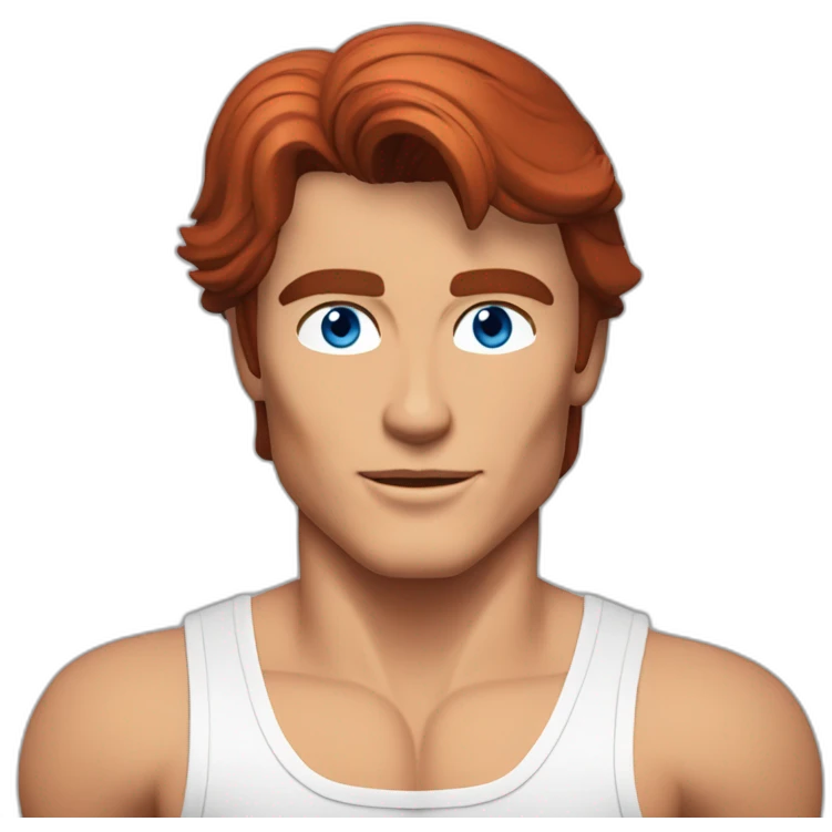 Alain Delon young bodybuilder blue eyes red hair emoji