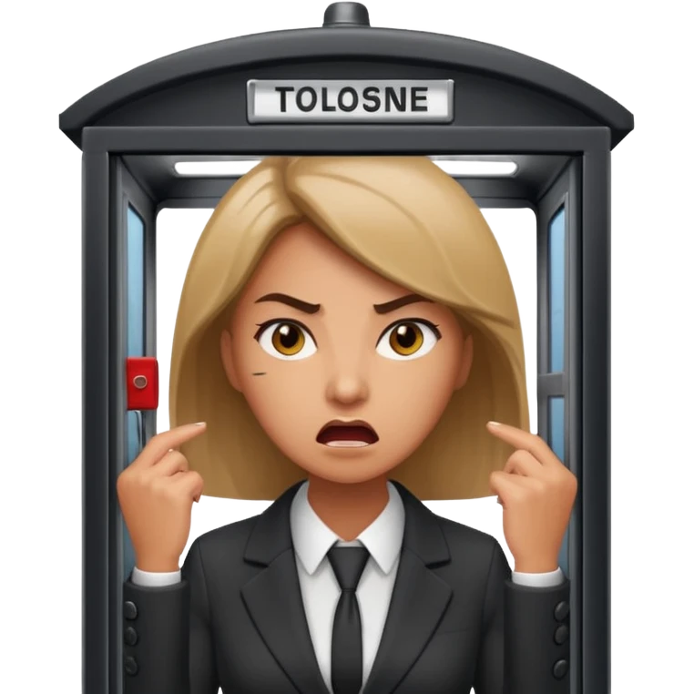 Telephone booth with angry woman inside emoji