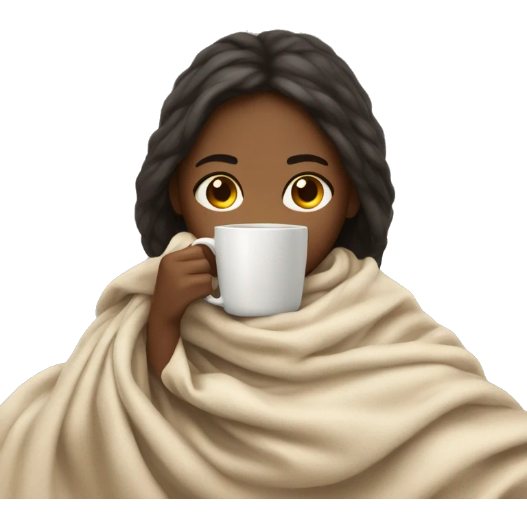 girl inside a blanket sipping coffee eyes closed emoji