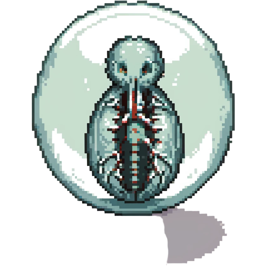 MRI embryo digital fetal small shape in otherworldly bubble, eerie, horror, pupa, crystalis, in-utero emoji
