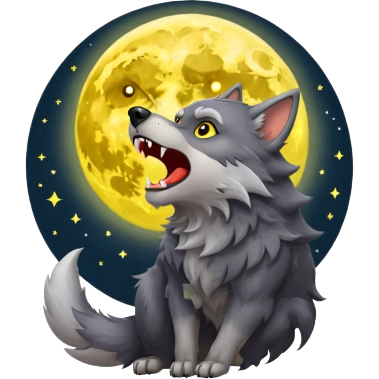 Werewolf howling at moon  cartoon -style/cute and transparent for a sticker  emoji