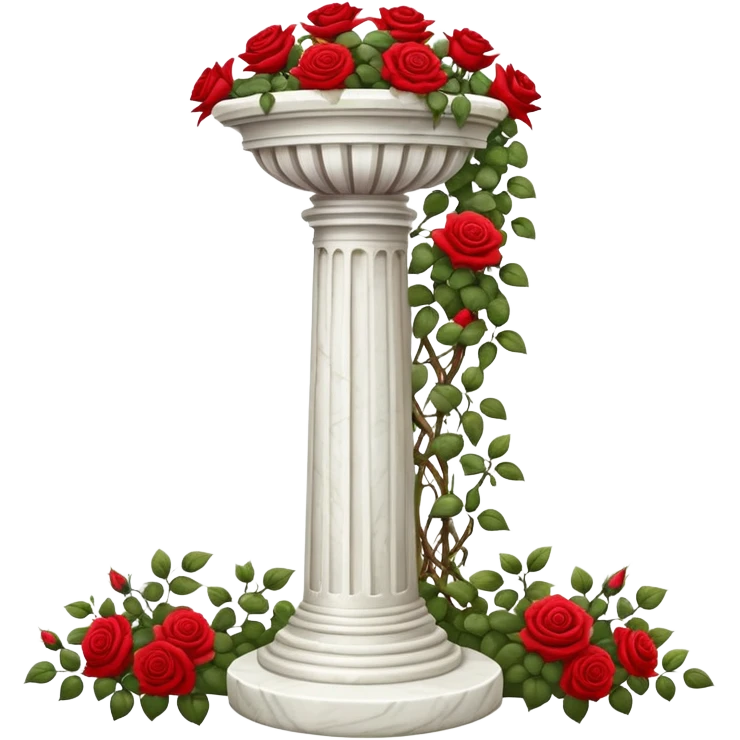 White tall marble pedestal with vines growing and gorgeous roses flowers beautiful romantic scenery garden scenic  emoji