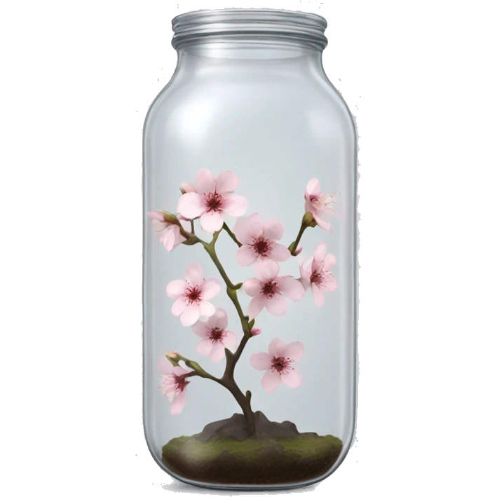 Realistic big sakura flower stem in a transparent jar vase emoji