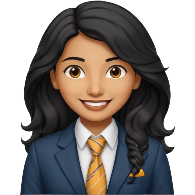wavy long black haired indian woman with tie and blazer emoji