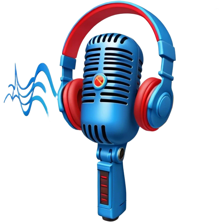 Create a dynamic and energetic emoji that represents beatboxing. The design should feature a microphone with soundwaves or rhythmic beats emanating from it, symbolizing the vocal percussion and rhythm of beatboxing. Add subtle elements like headphones or a beat pattern to reflect the technicality and creativity involved. Use bold, vibrant colors like neon blue, red, and yellow to convey the energy and street culture of beatboxing. The background should be transparent. emoji