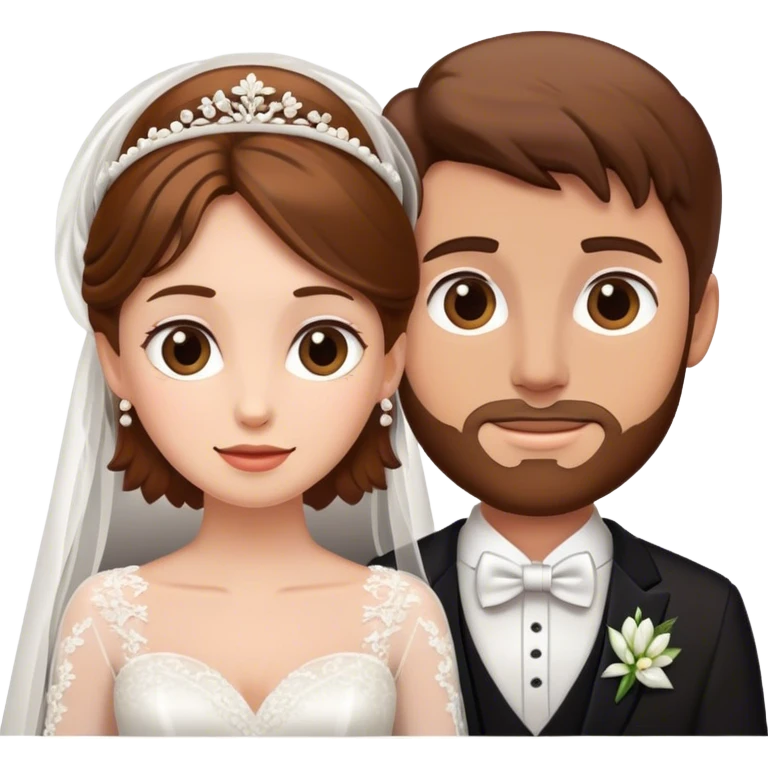 Brown hair bride and groom emoji