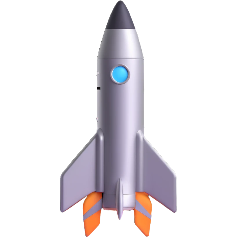 Retrofuturistic atomic rocket with chrome details emoji