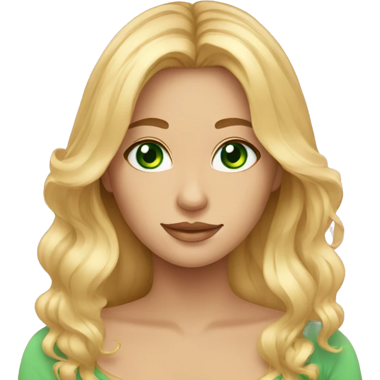 Beautiful woman with long blond hair, Green eyes,and cute face emoji