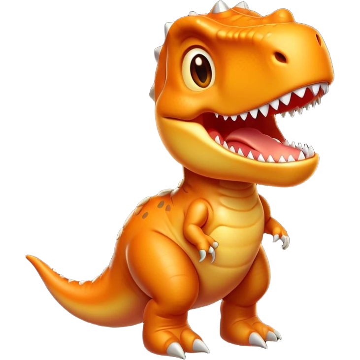 Cinematic Cute T-rex Portrait Emoji, Head tilted playfully with a big, endearing smile, featuring a compact, fierce yet friendly form with a massive head, tiny arms, and sparkling, mischievous eyes, Simplified yet irresistibly adorable features, highly detailed, glowing with a warm, inviting prehistoric glow, high shine, affectionate and lively, stylized with a touch of whimsical dinosaur charm, soft glowing outline, capturing the essence of a mischievous yet lovable T-rex that seems as if it could stomp out of the screen into your heart! emoji