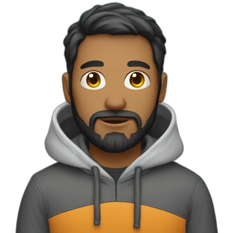 Developer with a beard wearing a hoodie emoji