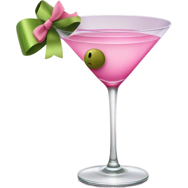 martini garnished with olive in pink bow-wrapped glass emoji