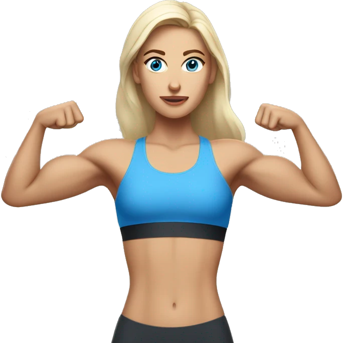 White Beautiful women with blue eyes wearing sports bra showing her muscles emoji