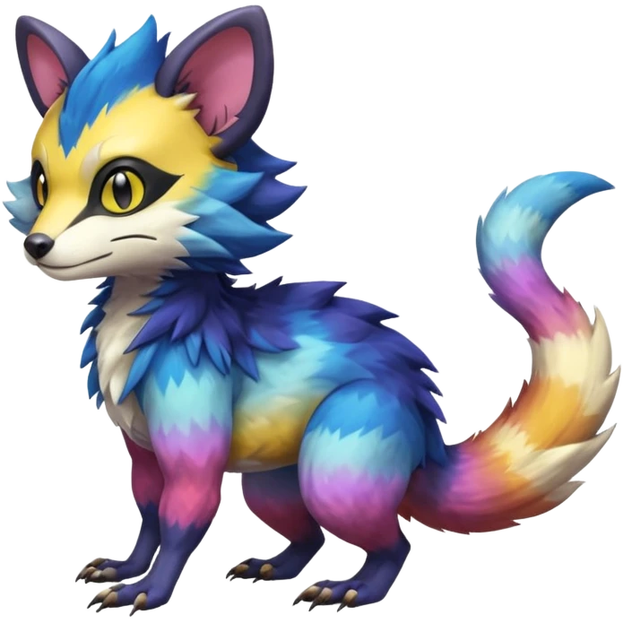 Colorful Gradient-colored Trico-Sergal-Furret-Wolverine-Vernid-fusion-Fakemon-animal-hybrid-creature, full body emoji