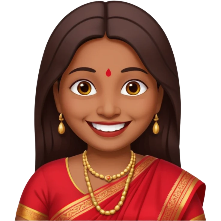 40 yr old chubby indian woman, dark skin, straight brown hair, big smile, white teeth emoji