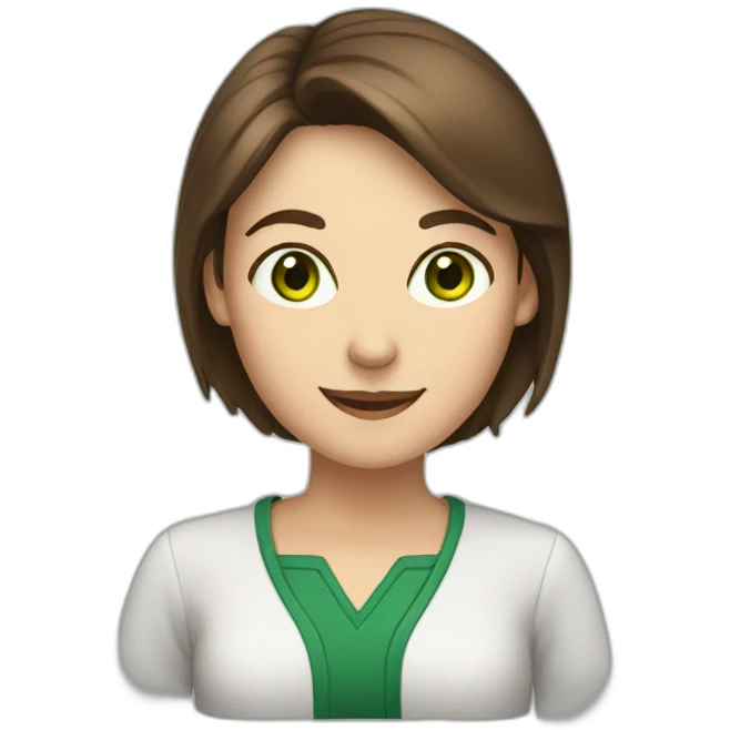 Teacher woman with brown hair and green eyes happy  emoji