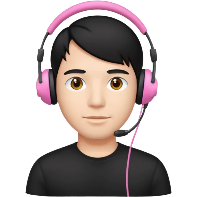 guy with black hair, black shirt and pink headset emoji