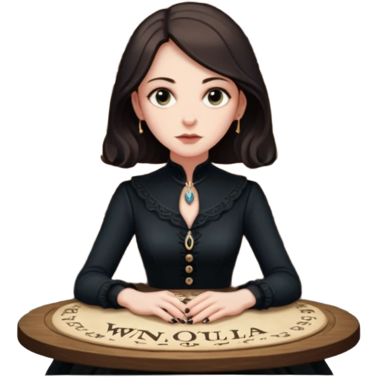 Sarah winchester, the Winchester fortune heiress, sitting att a ouija board emoji