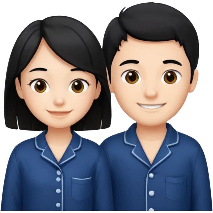black haired boy and a girl in navy blue pajamas emoji