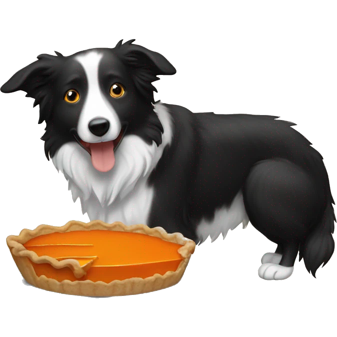 A border collie eating pumpkin pie  emoji