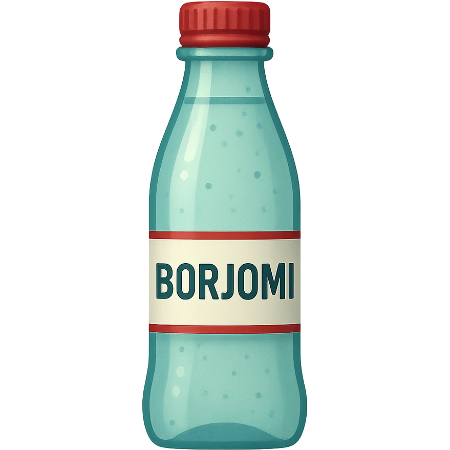 Borjomi water bottle emoji with label, variation 3 emoji