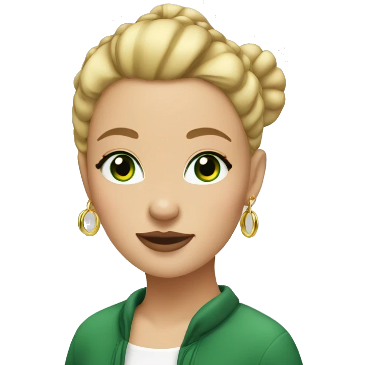 blonde girl with a bun on the top of her head, GREEN eyes, and gold hoop earrings emoji
