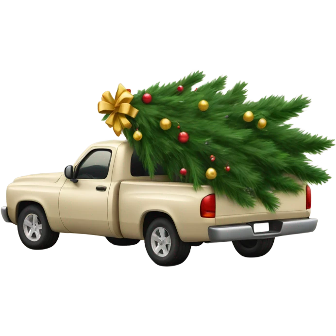 Beige pickup truck carrying decorated christmas tree emoji