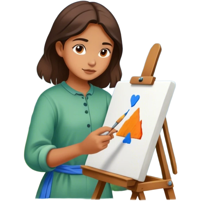 young painter girl  draws copy from life in the mountains emoji