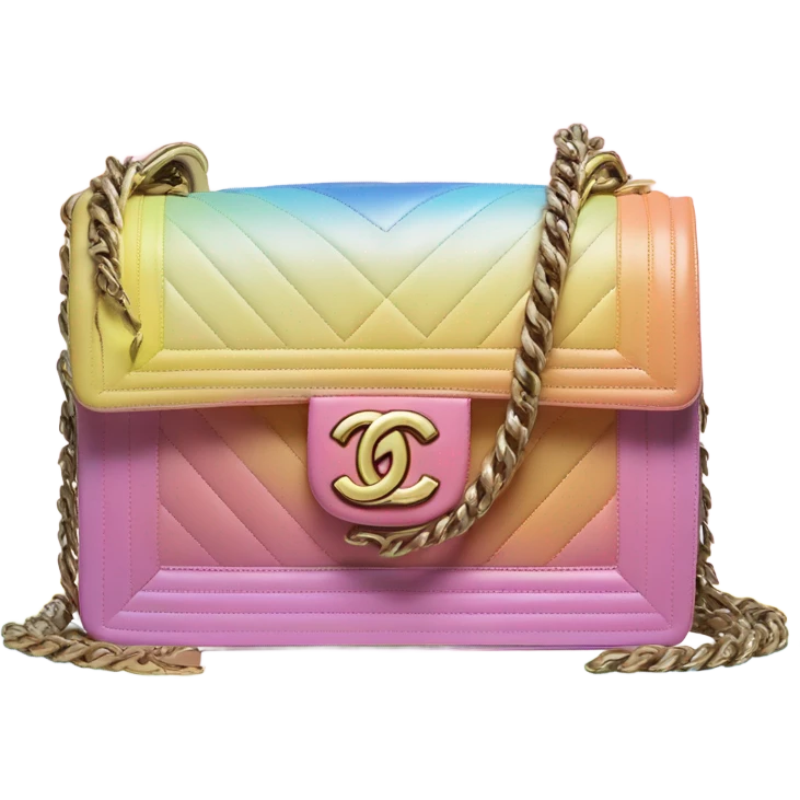 Front facing Cuba collection Chanel boy bag with Rainbow diagonal ombré with pastel pink, yellow and blue emoji