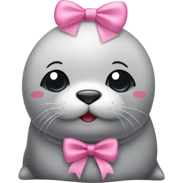 Kawaii Seal with pink bow around its neck emoji