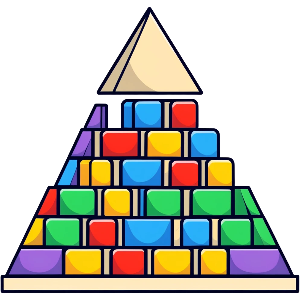 A cheerful pyramid of rainbow colored building blocks with cute faces emoji