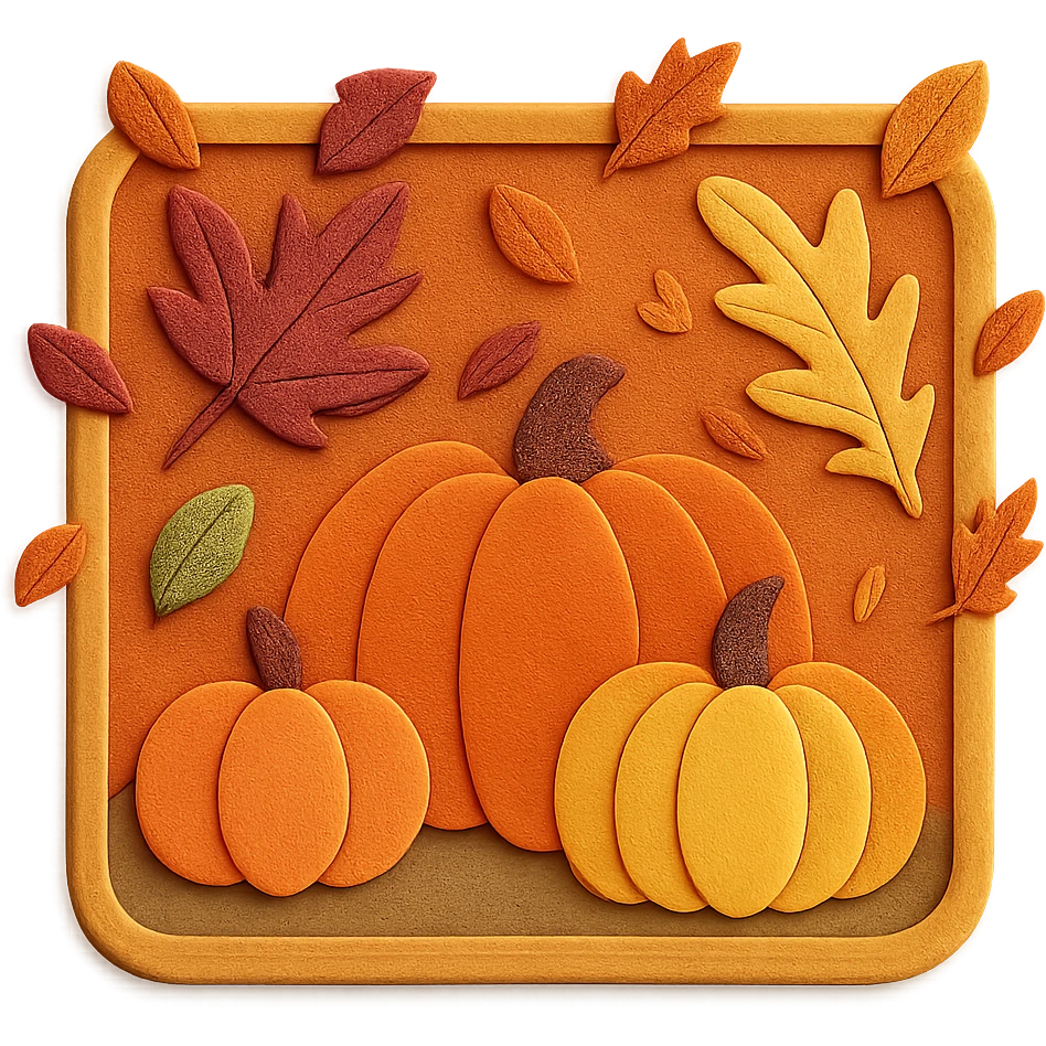 Add falling leaves to the paper craft style fall scene in the square, keeping the layered look emoji
