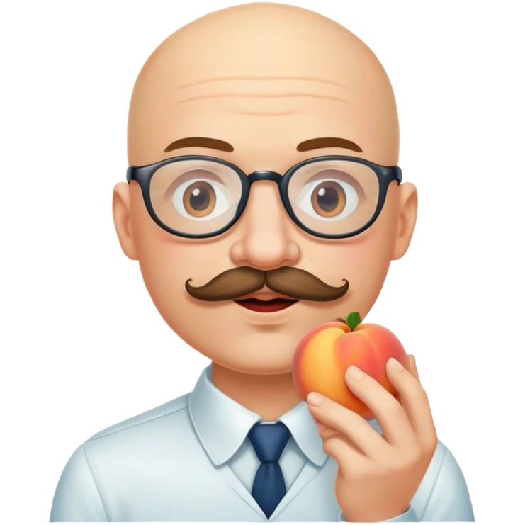 Passionate love Bald Man with mustache and eyeglasses Eating peach in love emoji
