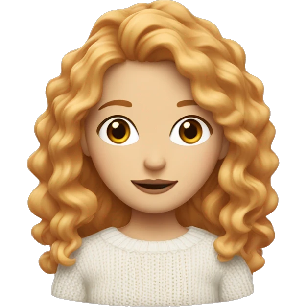 A strawberry blonde with wavy hair and a white knit sweater emoji