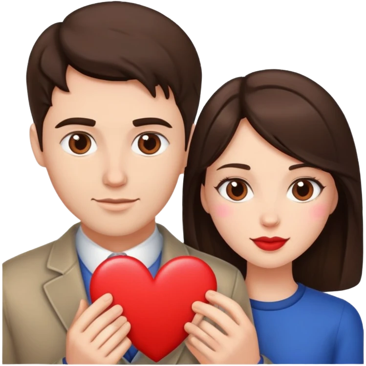 Brunette woman and brunette man with hearts emoji