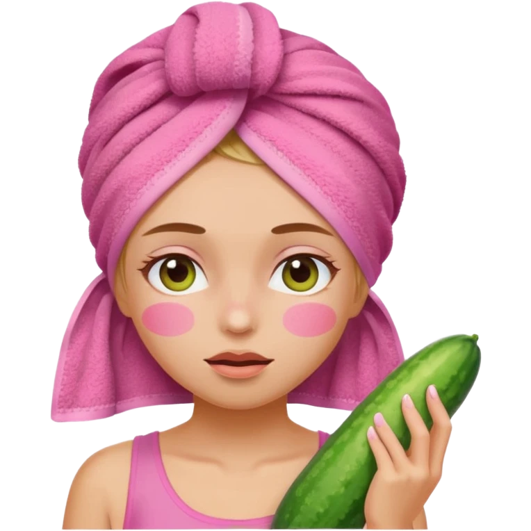 Girl with pink towel in hair cucumbers on eyes  emoji