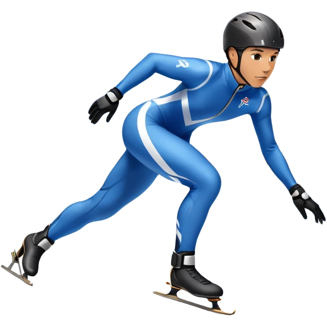 An icon showing a professional speed skater leaning into a turn on a polished ice track, dressed in a sleek suit and helmet. The scene includes a grand arena, snow-covered mountains in the distance, and a crisp blue sky. Transparent background highlights speed and precision. emoji