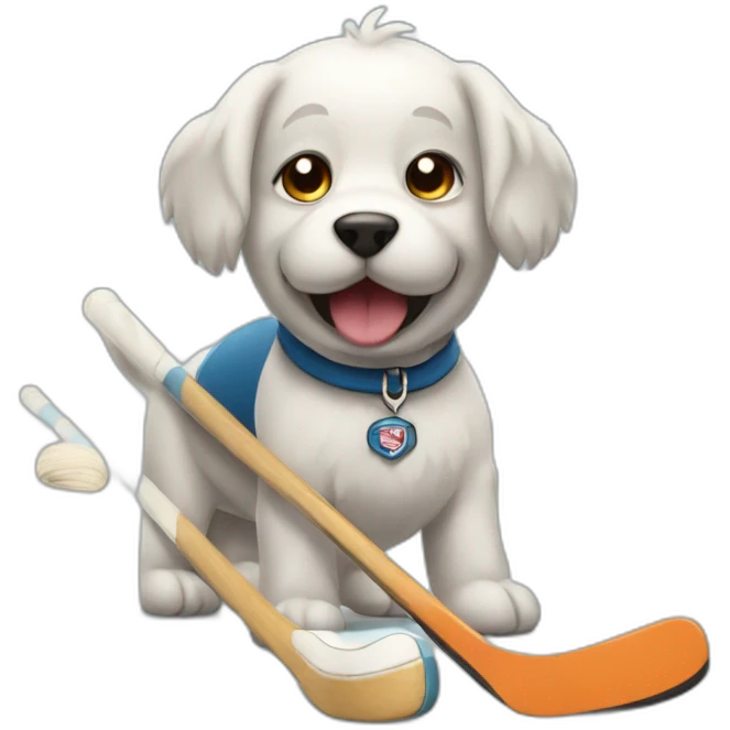 Dog playing hockey emoji