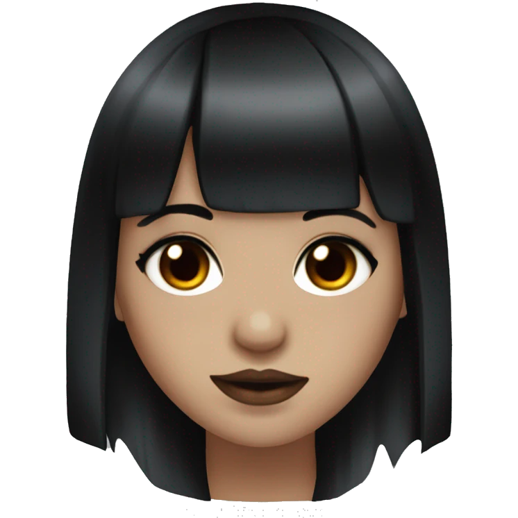 goth girl with black and red hair, black winged eyeliner, brown eyes, straight bangs emoji