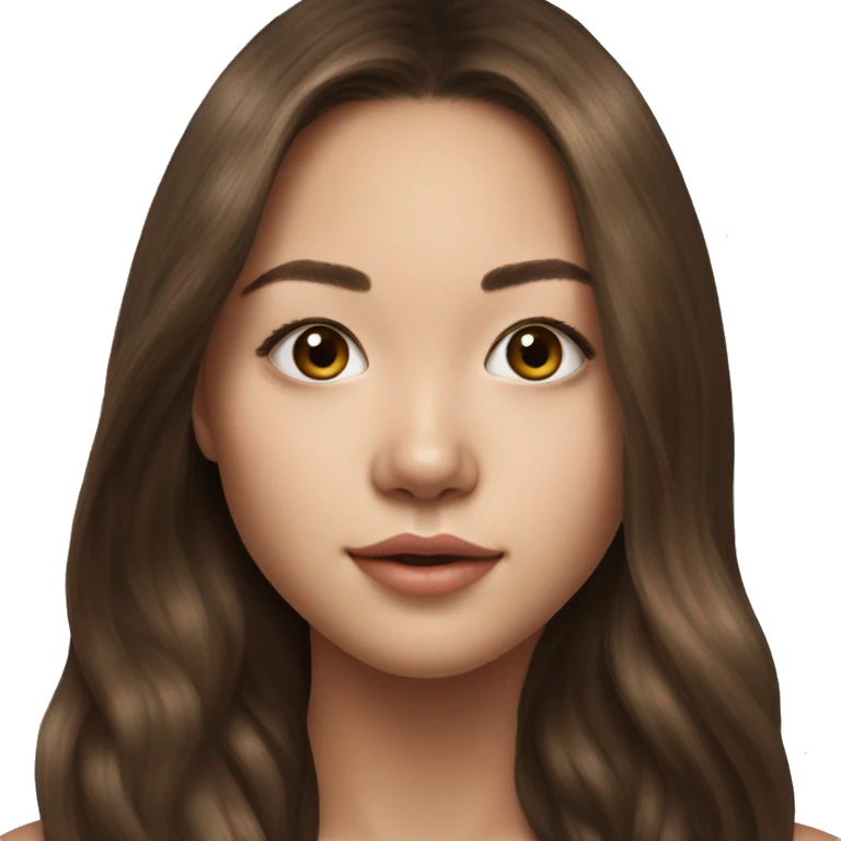 Megan Nakata long brown hair teenager, hyperreal photoreal portrait emoji